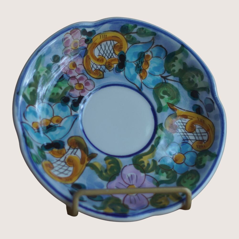 Portuguese Hand Painted Floral Saucer Plate 7” Decorative Ceramic